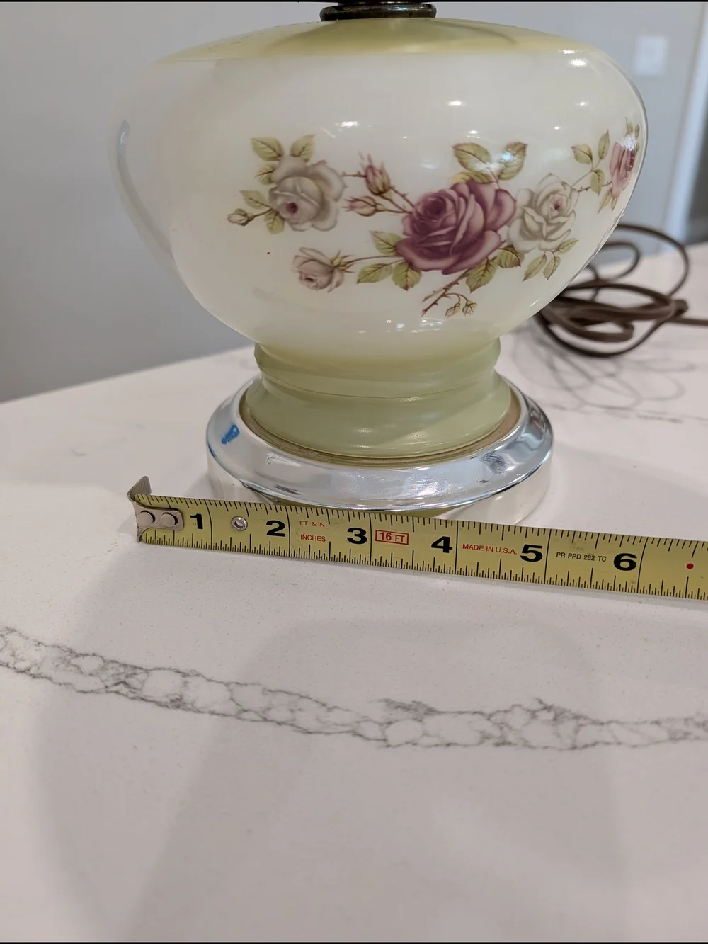 Vintage Gone With the Wind Hurricane Lamp Rose Floral Frosted Milk Glass Works